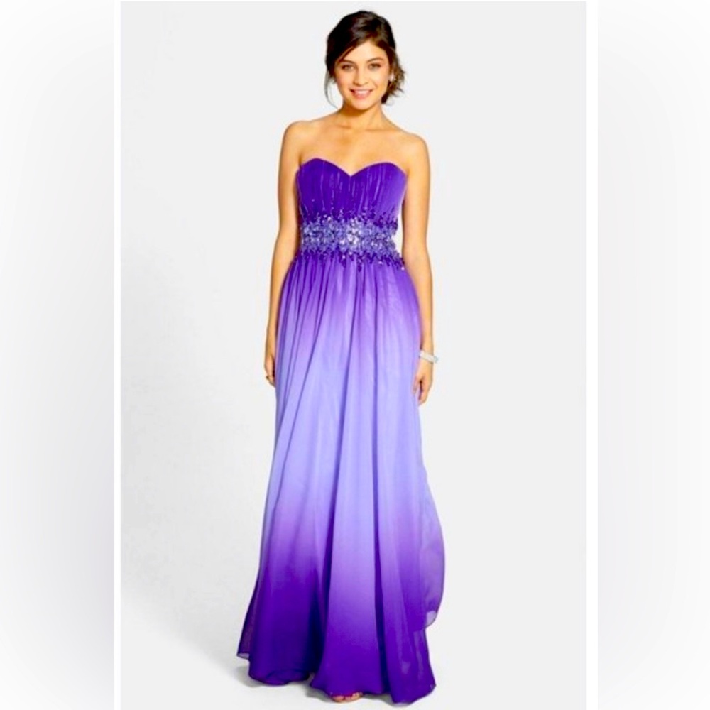 Purple ombré strapless gown with embellished waist - size 4